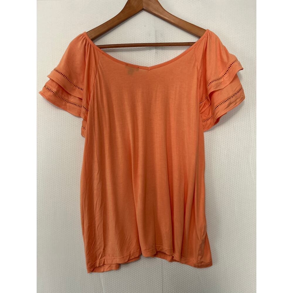 Ann Taylor Petite Orange Ruffle Short Sleeve V Neck Relaxed Fit Top‎ Size XLP - Picture 6 of 8